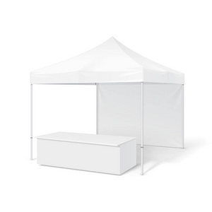 促銷或貿易室外展臺,立場,報刊亭。打開正面的小屋或隔間。模擬最多,模板。孤立在白色背景上的插圖。準備好您的設計。產品廣告矢量 E