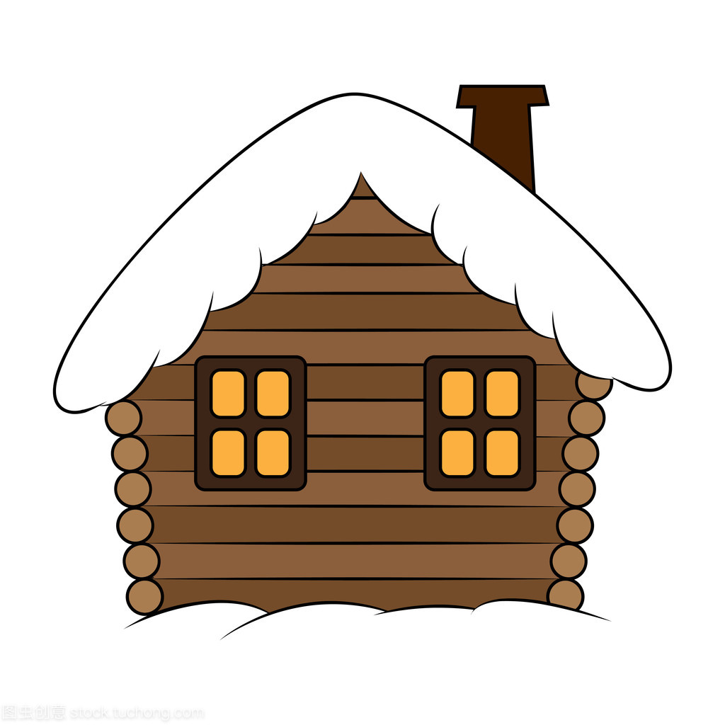 房子有雪卡通插圖。冬天下雪的圣誕節回家,在白色背景上孤立的小屋