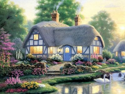 唯美意境下的夢幻小屋插畫壁紙圖片_風(fēng)景壁.