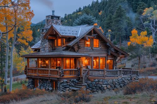 夜幕下的林中小屋 攝影圖