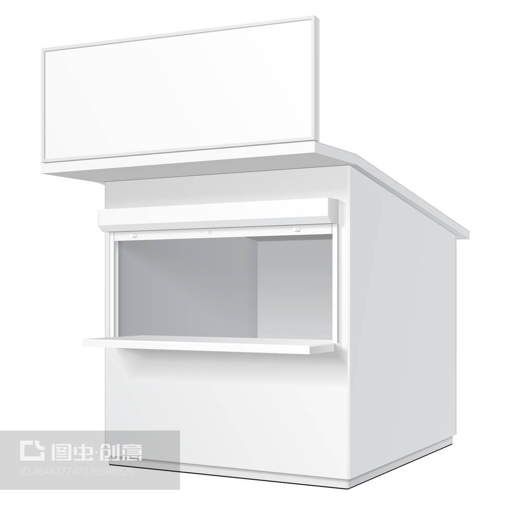 促銷或交易室外亭、看臺(tái)、報(bào)攤。露天小屋或隔間。模擬、模板。孤立在白色背景上的插圖。為您的設(shè)計(jì)做好準(zhǔn)備。產(chǎn)品廣告矢量EPS10Promotional Or Trade Outdoor Kiosk, Stand, Newsstand. Open-fronted Hut Or Cubicle. Mock Up, Template. Illustration Isolated On White Background. Ready For Your Design. Product Advertising Vecto