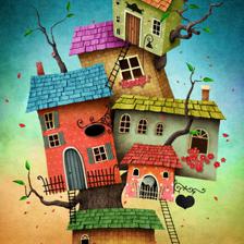 矢量冬天童話小屋藝術插圖