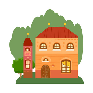 一組可愛的卡通房子在兒童風格